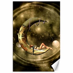 Steampunk Lady  In The Night With Moons Canvas 24  X 36  by FantasyWorld7