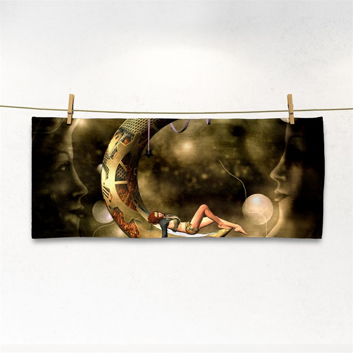 Steampunk Lady  In The Night With Moons Hand Towel