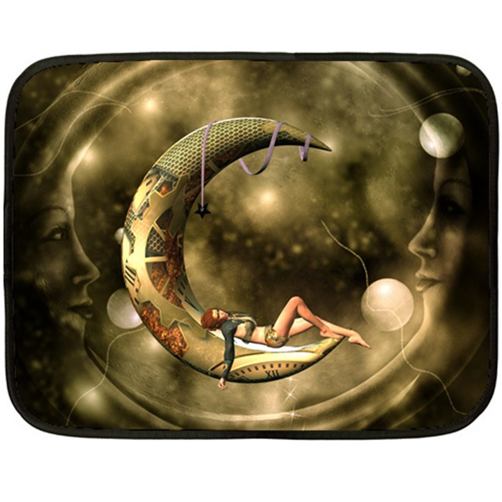 Steampunk Lady  In The Night With Moons Fleece Blanket (Mini)