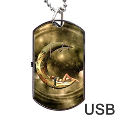 Steampunk Lady  In The Night With Moons Dog Tag Usb Flash (two Sides) by FantasyWorld7