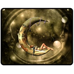 Steampunk Lady  In The Night With Moons Double Sided Fleece Blanket (medium)  by FantasyWorld7