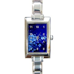 Floral Design, Cherry Blossom Blue Colors Rectangle Italian Charm Watch by FantasyWorld7