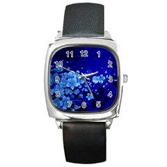 Floral Design, Cherry Blossom Blue Colors Square Metal Watch