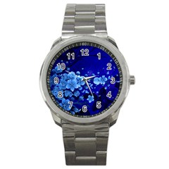 Floral Design, Cherry Blossom Blue Colors Sport Metal Watch by FantasyWorld7