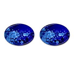 Floral Design, Cherry Blossom Blue Colors Cufflinks (Oval)