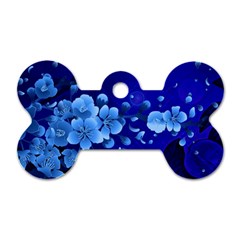 Floral Design, Cherry Blossom Blue Colors Dog Tag Bone (Two Sides)