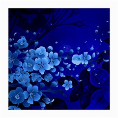 Floral Design, Cherry Blossom Blue Colors Medium Glasses Cloth