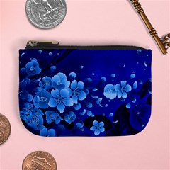 Floral Design, Cherry Blossom Blue Colors Mini Coin Purses