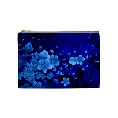 Floral Design, Cherry Blossom Blue Colors Cosmetic Bag (medium)  by FantasyWorld7