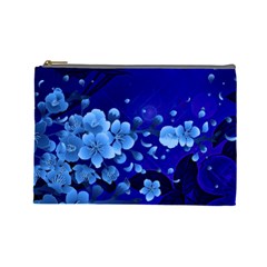 Floral Design, Cherry Blossom Blue Colors Cosmetic Bag (Large) 