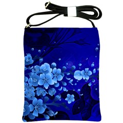 Floral Design, Cherry Blossom Blue Colors Shoulder Sling Bags by FantasyWorld7