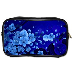 Floral Design, Cherry Blossom Blue Colors Toiletries Bags 2-Side