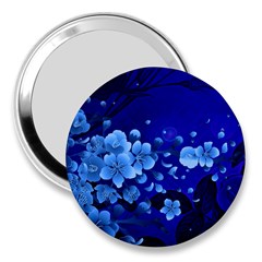 Floral Design, Cherry Blossom Blue Colors 3  Handbag Mirrors