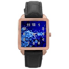 Floral Design, Cherry Blossom Blue Colors Rose Gold Leather Watch  by FantasyWorld7