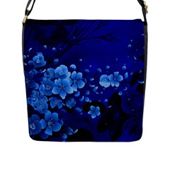 Floral Design, Cherry Blossom Blue Colors Flap Messenger Bag (L) 