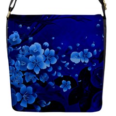 Floral Design, Cherry Blossom Blue Colors Flap Messenger Bag (S)