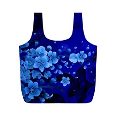 Floral Design, Cherry Blossom Blue Colors Full Print Recycle Bags (M) 