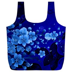 Floral Design, Cherry Blossom Blue Colors Full Print Recycle Bags (L) 