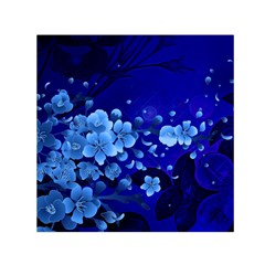 Floral Design, Cherry Blossom Blue Colors Small Satin Scarf (Square)