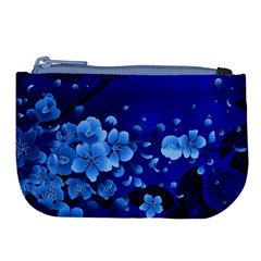 Floral Design, Cherry Blossom Blue Colors Large Coin Purse