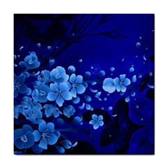 Floral Design, Cherry Blossom Blue Colors Tile Coasters by FantasyWorld7