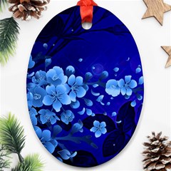 Floral Design, Cherry Blossom Blue Colors Ornament (Oval)