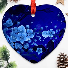 Floral Design, Cherry Blossom Blue Colors Ornament (Heart)