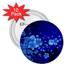 Floral Design, Cherry Blossom Blue Colors 2.25  Buttons (10 pack) 