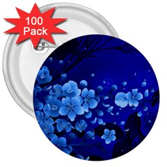 Floral Design, Cherry Blossom Blue Colors 3  Buttons (100 pack) 