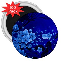 Floral Design, Cherry Blossom Blue Colors 3  Magnets (100 Pack) by FantasyWorld7