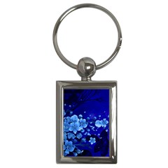 Floral Design, Cherry Blossom Blue Colors Key Chains (Rectangle) 