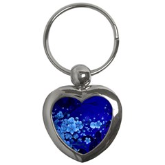 Floral Design, Cherry Blossom Blue Colors Key Chains (Heart) 