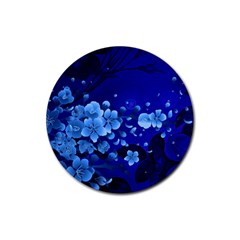 Floral Design, Cherry Blossom Blue Colors Rubber Coaster (Round) 