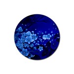 Floral Design, Cherry Blossom Blue Colors Rubber Round Coaster (4 pack)  Front