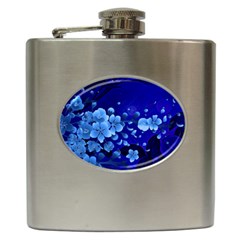 Floral Design, Cherry Blossom Blue Colors Hip Flask (6 oz)