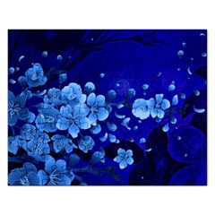 Floral Design, Cherry Blossom Blue Colors Rectangular Jigsaw Puzzl