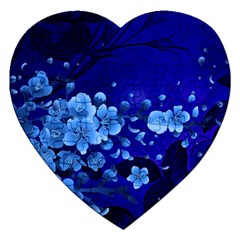 Floral Design, Cherry Blossom Blue Colors Jigsaw Puzzle (Heart)