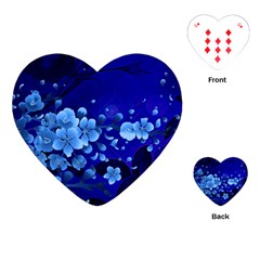 Floral Design, Cherry Blossom Blue Colors Playing Cards (Heart) 