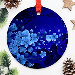 Floral Design, Cherry Blossom Blue Colors Round Ornament (Two Sides)