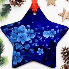 Floral Design, Cherry Blossom Blue Colors Star Ornament (Two Sides)