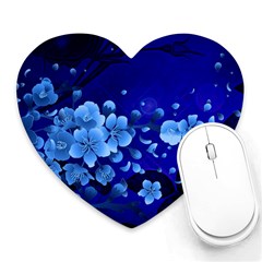 Floral Design, Cherry Blossom Blue Colors Heart Mousepads