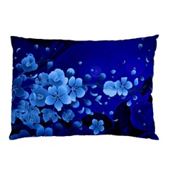 Floral Design, Cherry Blossom Blue Colors Pillow Case by FantasyWorld7