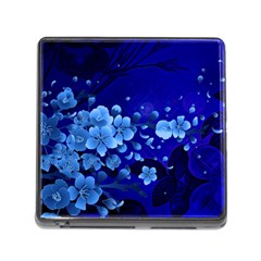 Floral Design, Cherry Blossom Blue Colors Memory Card Reader (Square)