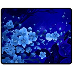 Floral Design, Cherry Blossom Blue Colors Fleece Blanket (medium)  by FantasyWorld7