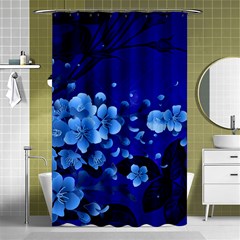 Floral Design, Cherry Blossom Blue Colors Shower Curtain 48  x 72  (Small) 