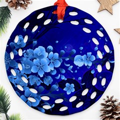 Floral Design, Cherry Blossom Blue Colors Ornament (Round Filigree)