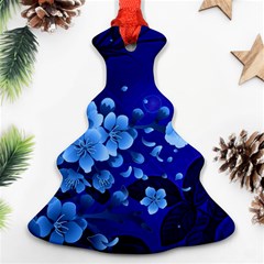 Floral Design, Cherry Blossom Blue Colors Christmas Tree Ornament (Two Sides)