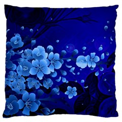 Floral Design, Cherry Blossom Blue Colors Large Cushion Case (two Sides) by FantasyWorld7