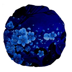 Floral Design, Cherry Blossom Blue Colors Large 18  Premium Round Cushions by FantasyWorld7