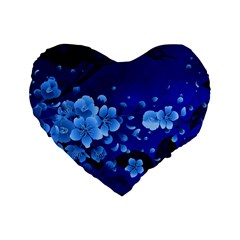 Floral Design, Cherry Blossom Blue Colors Standard 16  Premium Heart Shape Cushions